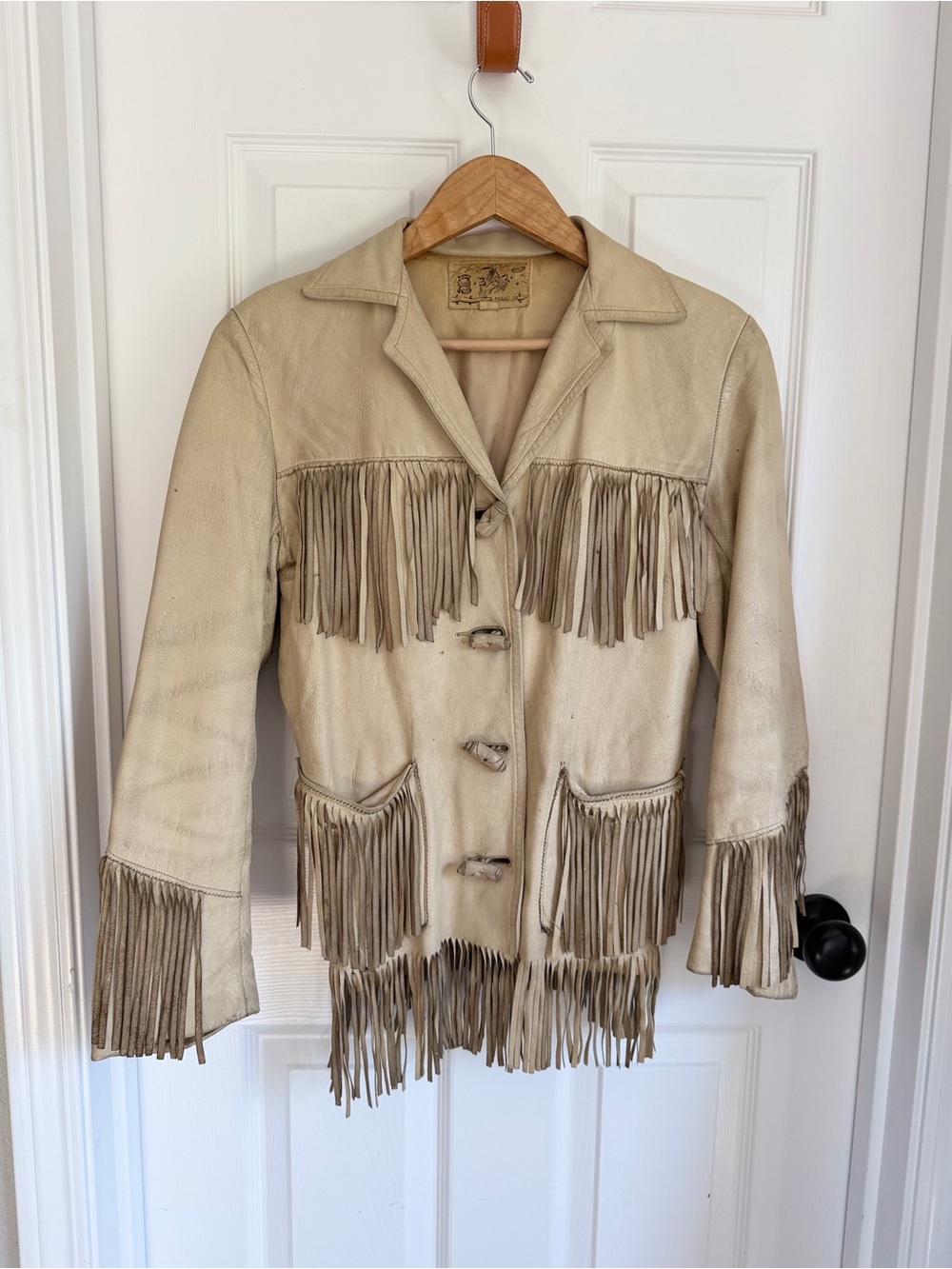 Vintage B. Bar T - Beige Fringe Leather Jacket - Women's Western Coat